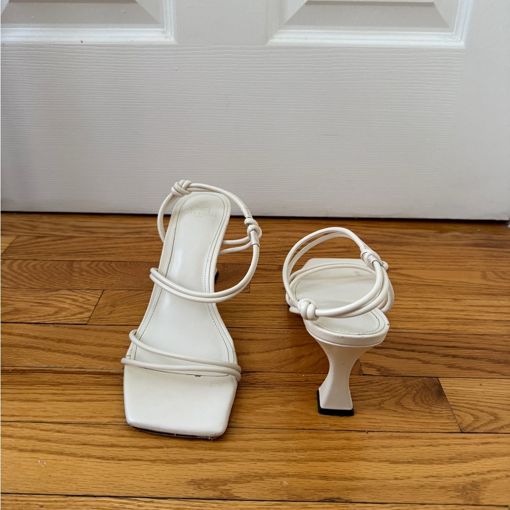 Marc Fisher Ivory Knot-Strap Square-Toe Heels